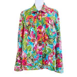 Chico's Tropical Floral Shacket Jacket Women's Sz 2 (12) Button Down Resort Wear